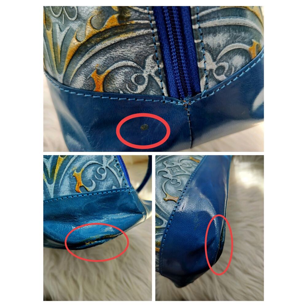 5534)Vivid by Sukriti Blue Damask Pattern Embossed Leather Shoulder Bag - Picture 8 of 8